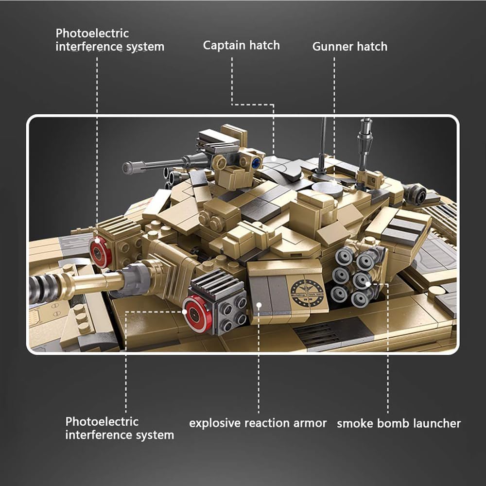 Juego de bloques de construcción de tanque del ejército, la Segunda Guerra Mundial, modelo militar ruso T90 de tanque de batalla principal con 3