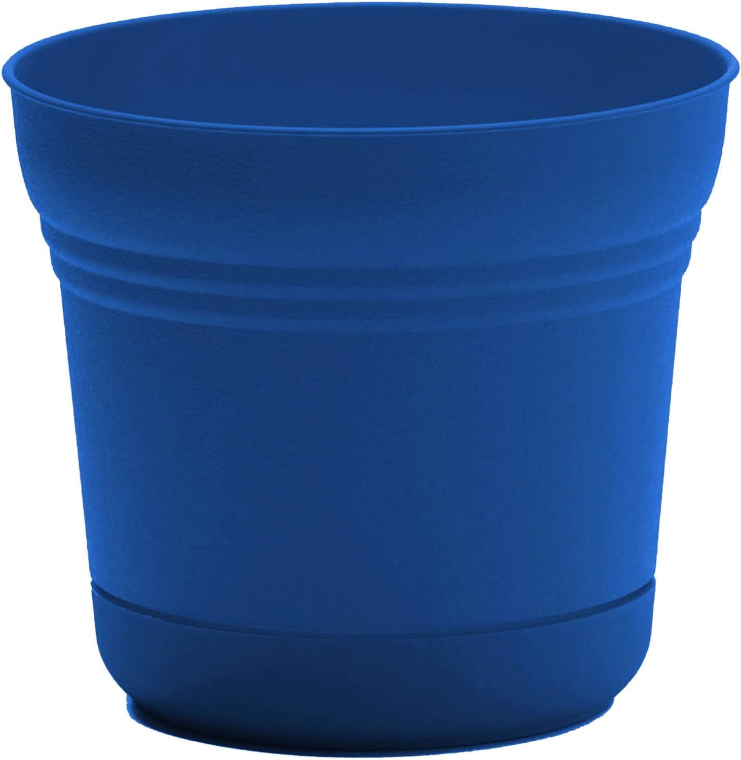 Bloem Saturn – Maceta redonda con bandeja para platillo 12 pulgadas, color azul clásico, maceta de plástico duradera, acabado mate, platillo