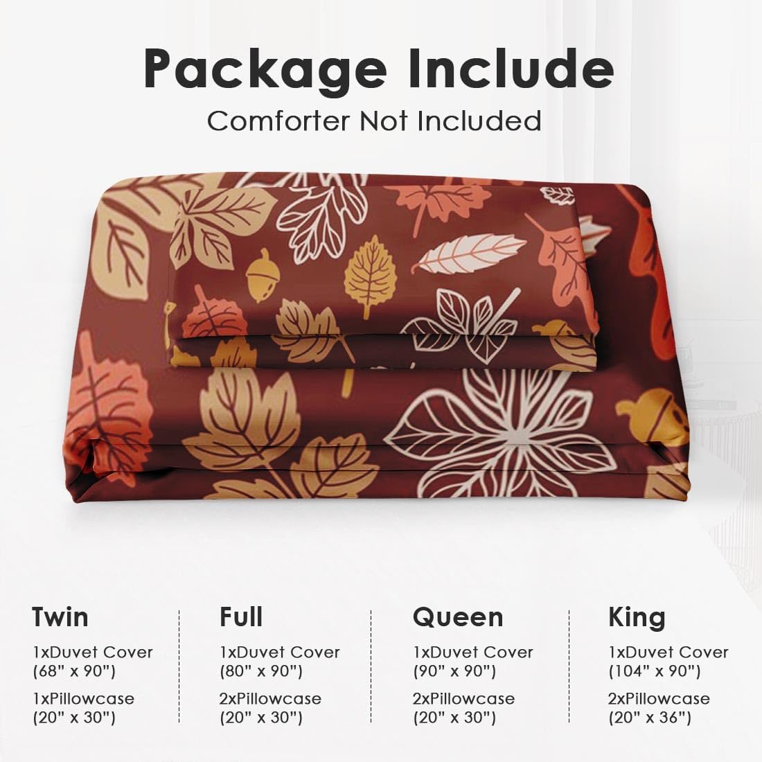 Juego de funda de edredón, juego de ropa de cama de otoño con hojas de otoño y Acción de Gracias para niños y adultos, decoración de dormitorio