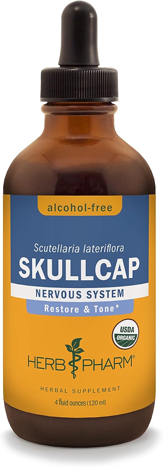 Herb Pharm Extracto líquido orgánico certificado Skullcap para apoyo del sistema nervioso, glicerita sin alcohol, 4 onzas