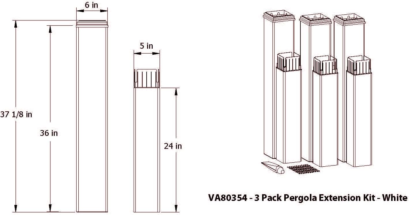 Vita Kit de extensión de poste de pérgola de vinilo blanco clásico para pérgolas de la marca Vita VA80354, paquete de 3, sin PVC, BPA y ftalatos