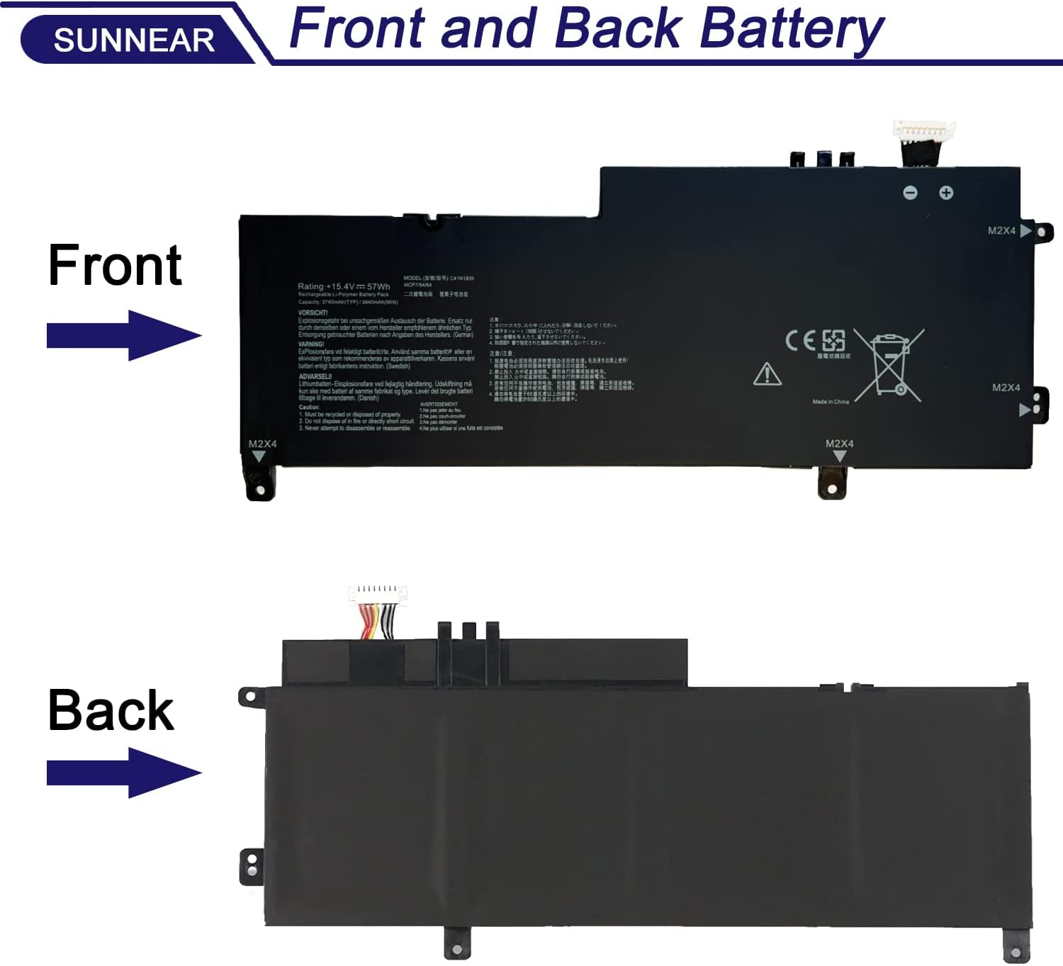 SUNNEAR C41N1809 – Batería para portátil de 4 celdas compatible con Asus Zenbook UX562 UX562FN UX562FD UX562FDX Q536F Q536FD Series Notebook