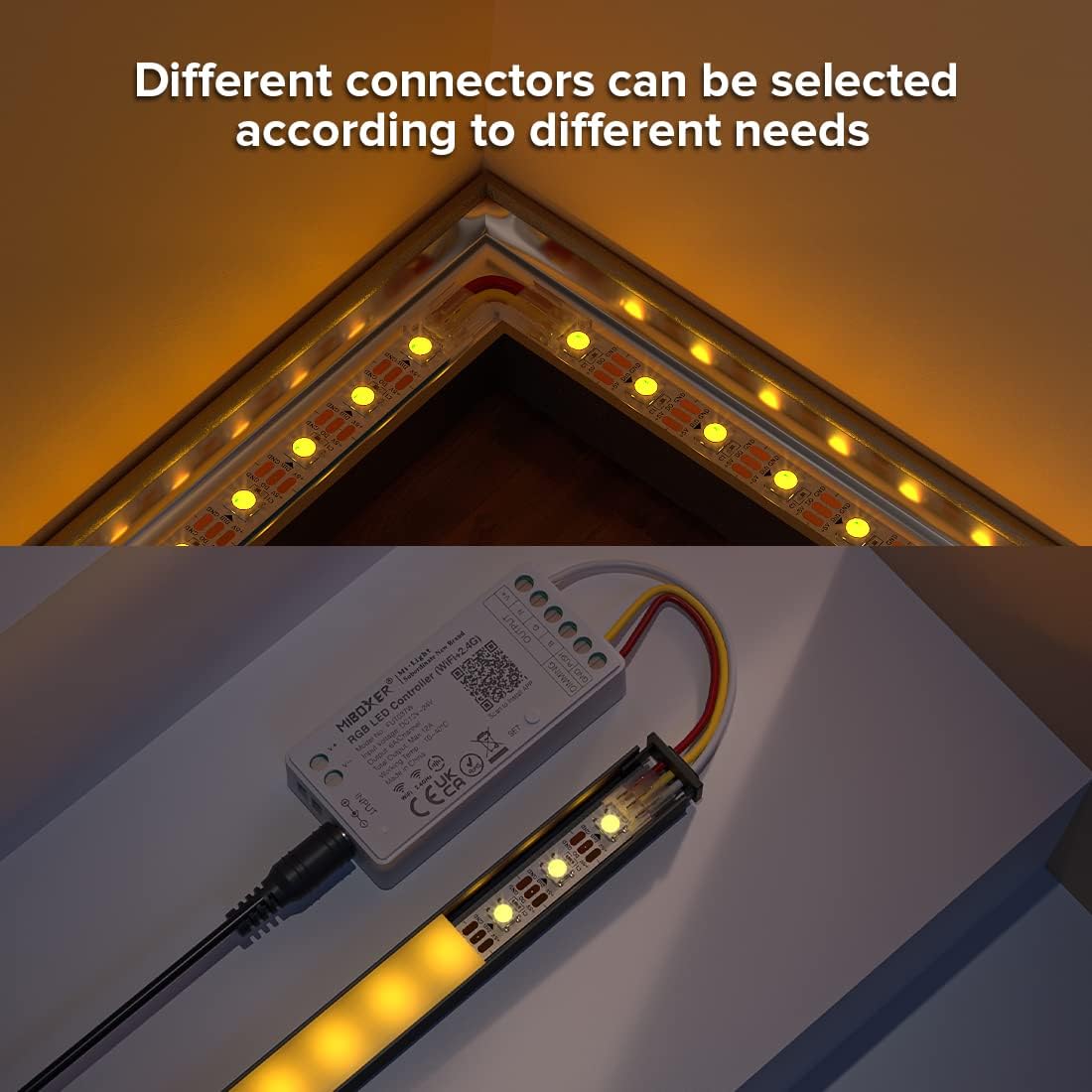 SEZO Kit de conectores de tira de luz LED de 3 pines de 0.394 in, 12 conectores transparentes sin cables sin soldadura + 6 piezas de 5.9 in de largo