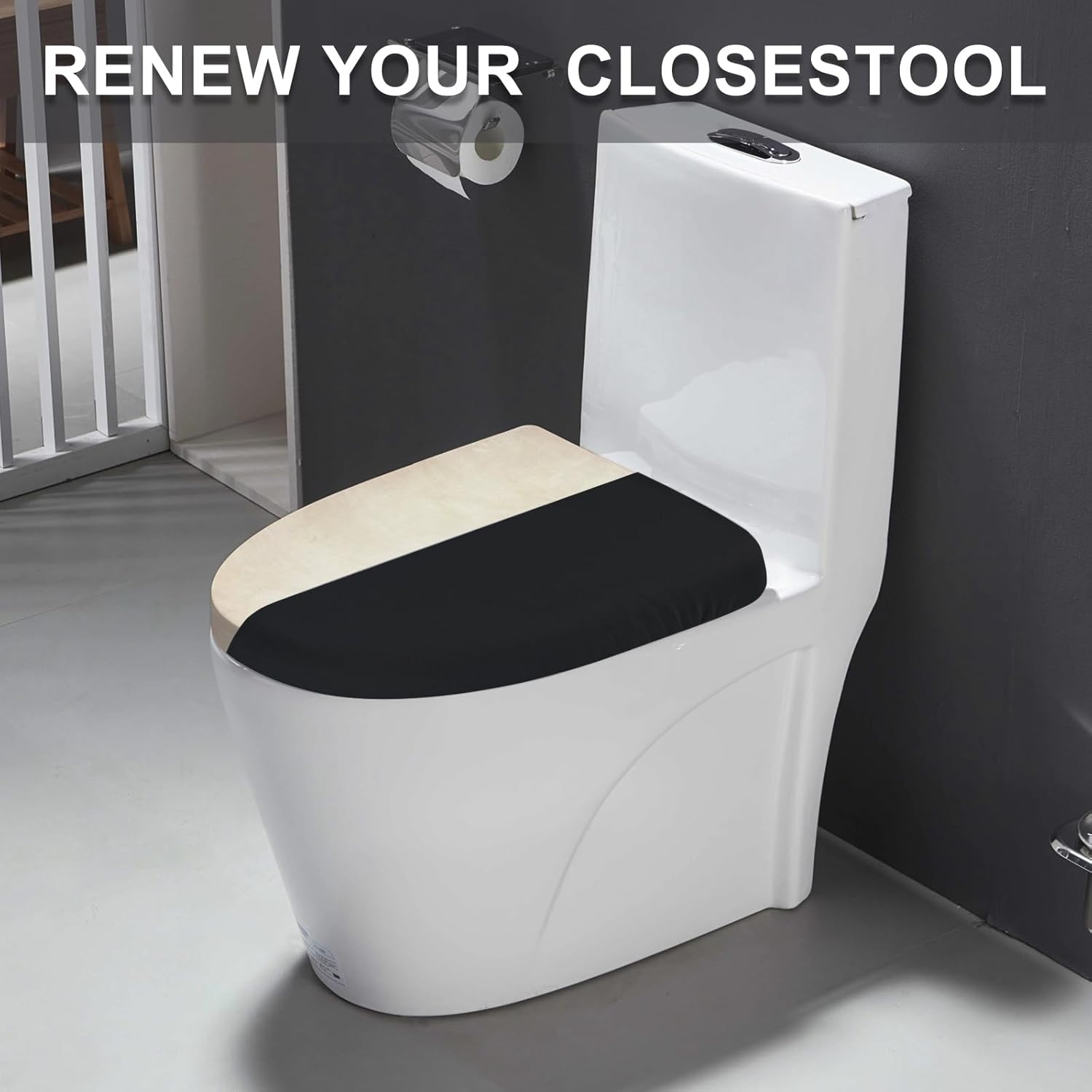 Funda elástica para tapa de inodoro de elastano, funda gruesa para asiento de inodoro para baño, funda de inodoro suave y lavable, se adapta a la