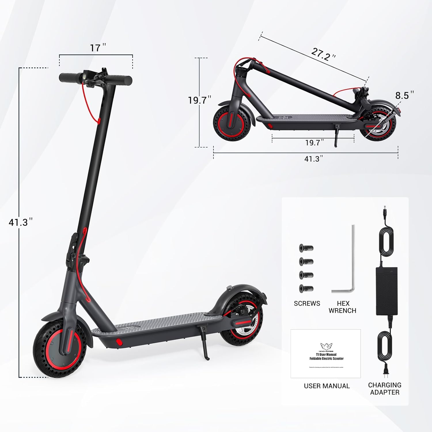 Electric Scooter Adults Teens, 500W Peak Motor, 20 Miles Range, 15.5Mph eScooter, 8.5″ Tires, Dual Braking System, Portable Folding Commuting