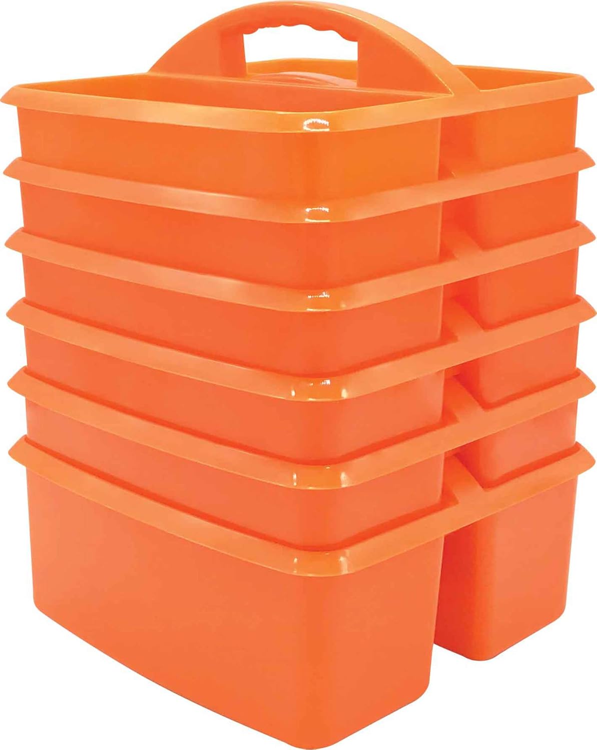 Teacher Created Resources Organizador de almacenamiento de plástico portátil naranja, paquete de 6 para aulas, habitación de niños y organización de