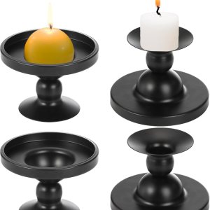 Foraineam Paquete de 4 portavelas de metal, portavelas negros para velas de pilar cónico, portavelas cónico corto de hierro, soporte de vela para Foraineam Paquete de 4 portavelas de metal, portavelas negros para velas de pilar cónico, portavelas cónico corto de hierro, soporte de vela para