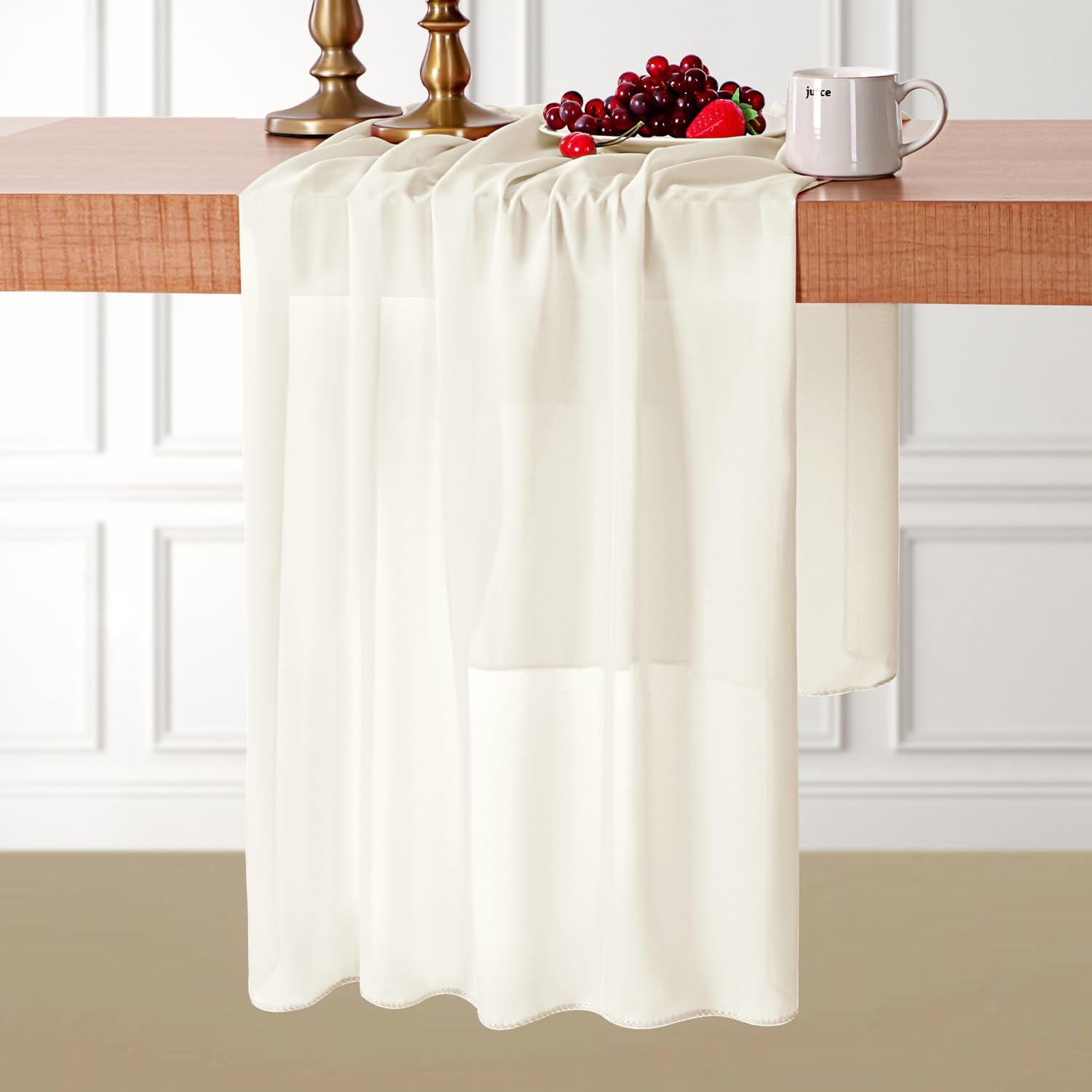 BESBESME Camino de mesa de gasa beige, camino de mesa grande blanco de 10 pies, romántico camino de mesa transparente para boda, fiesta, despedida