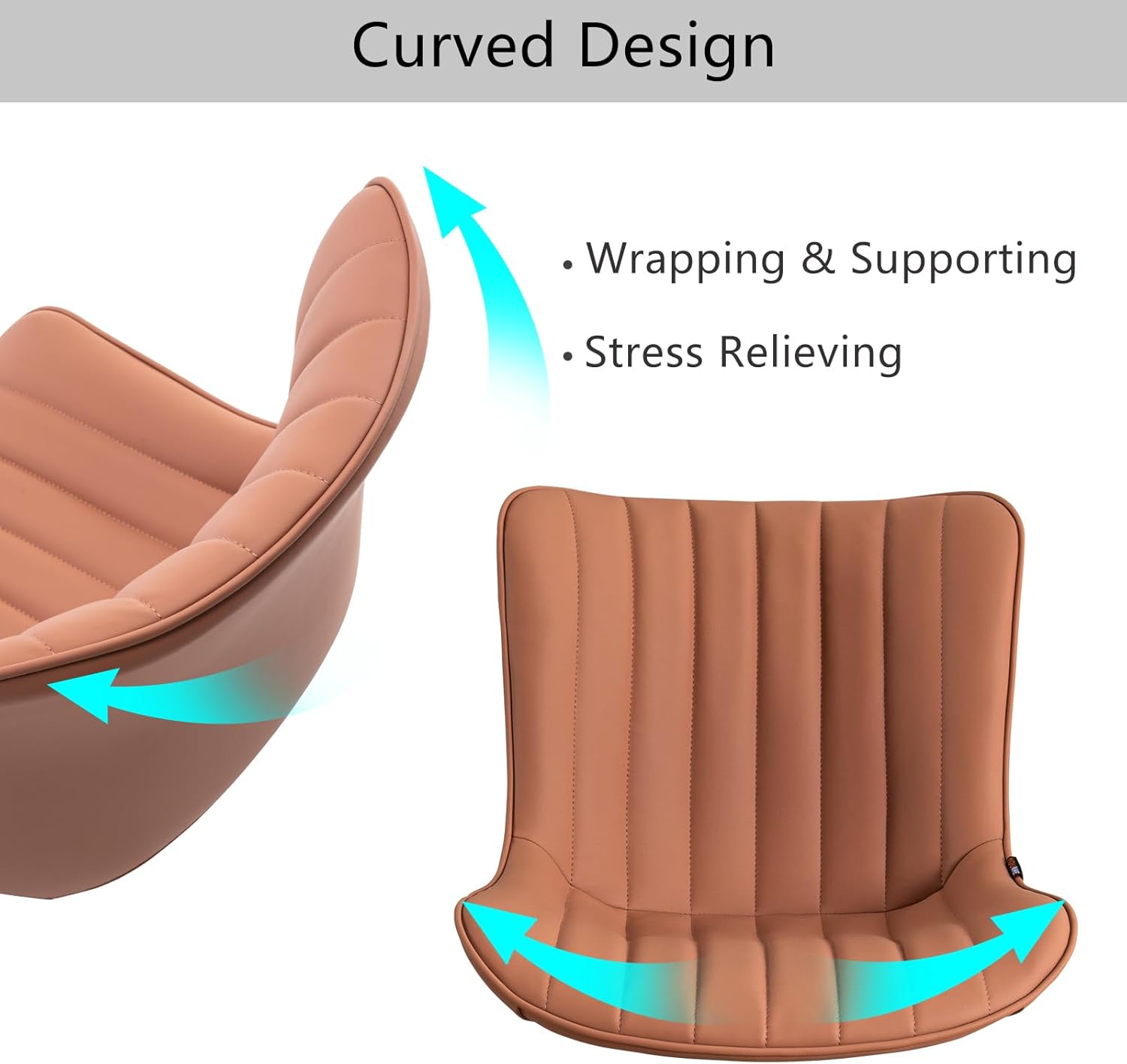 YOUNIKE Silla de oficina giratoria sin brazos de cuero con ruedas, silla de computadora tapizada ajustable con respaldo reclinable y giratorio,