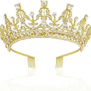 Tiaras doradas con peine para mujer, diadema de cumpleaños, corona de reina para mujer, tiara dorada con diamantes de imitación transparentes para Tiaras doradas con peine para mujer, diadema de cumpleaños, corona de reina para mujer, tiara dorada con diamantes de imitación transparentes para