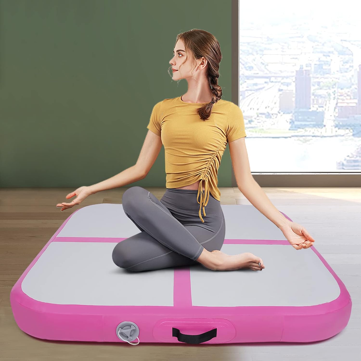 Inflatable Gymnastics Mat Air Tumbling Mat Gymnastics Tumble Track Square 3.947.87 In Thickness Air Mats for Home UseTrainingCheerleadingWater Yoga