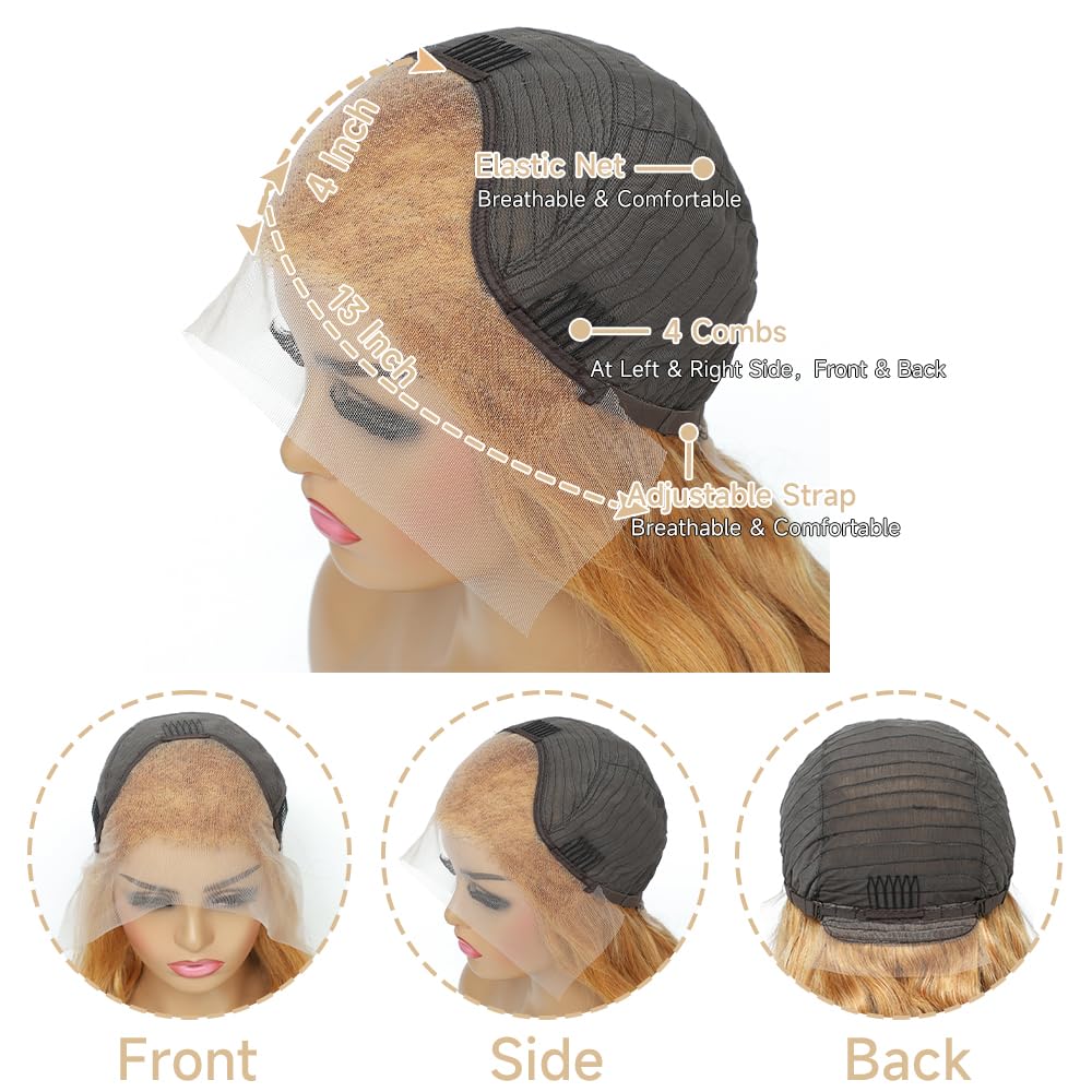 Peluca de cabello humano rubio miel con encaje frontal, prearrancado de 13 x 4, rubio miel, cabello humano de color 27#, pelucas de encaje frontal,