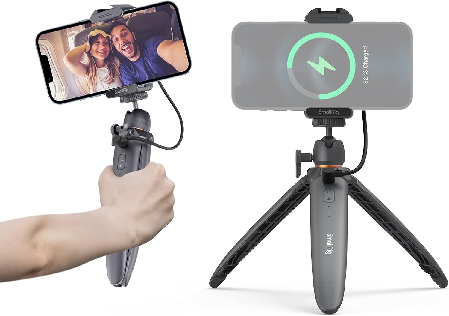 SmallRig Mini trípode de escritorio para teléfono con carga inalámbrica y soporte para teléfono inteligente, zapata fría, mini trípode de mesa de