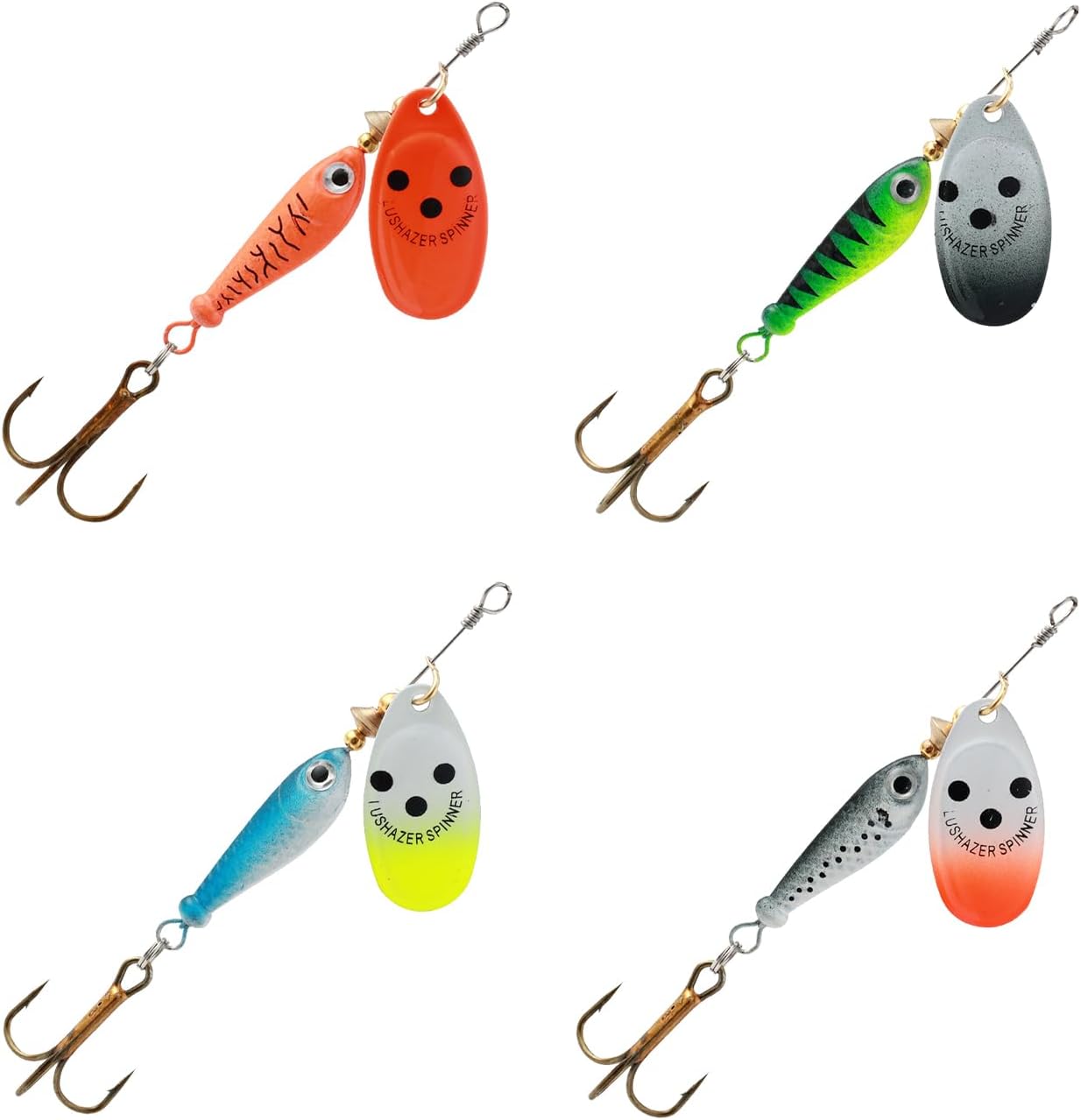 Juego de 4 cebos giratorios de pesca, señuelos de pesca de lubina, cebos giratorios para equipo de pesca de lubina, regalo de gancho de pesca para