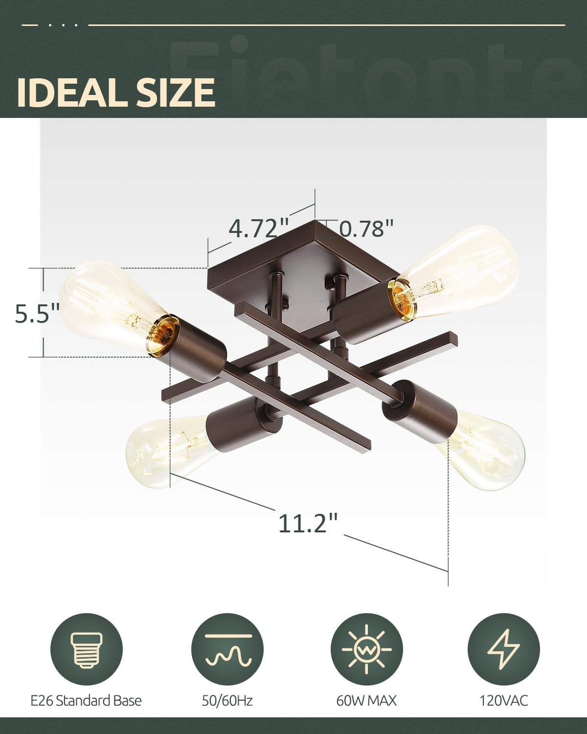 Lámparas industriales de techo semiempotradas de 4 luces, lámpara de araña de bronce aceitado de granja, moderna base E26 Sputnik lámparas de techo