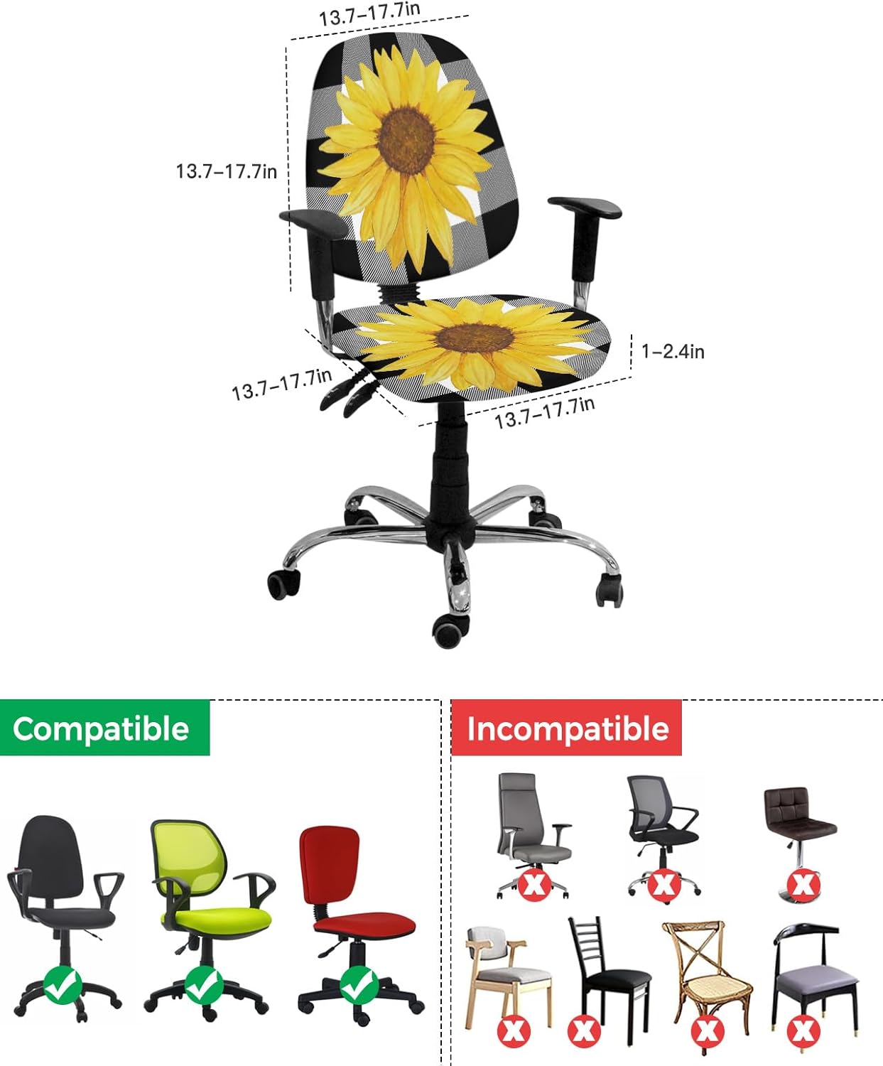 Funda para silla de oficina con diseño de girasol, elástica, diseño floral de otoño, diseño de búfalo blanco y negro, funda universal para silla de
