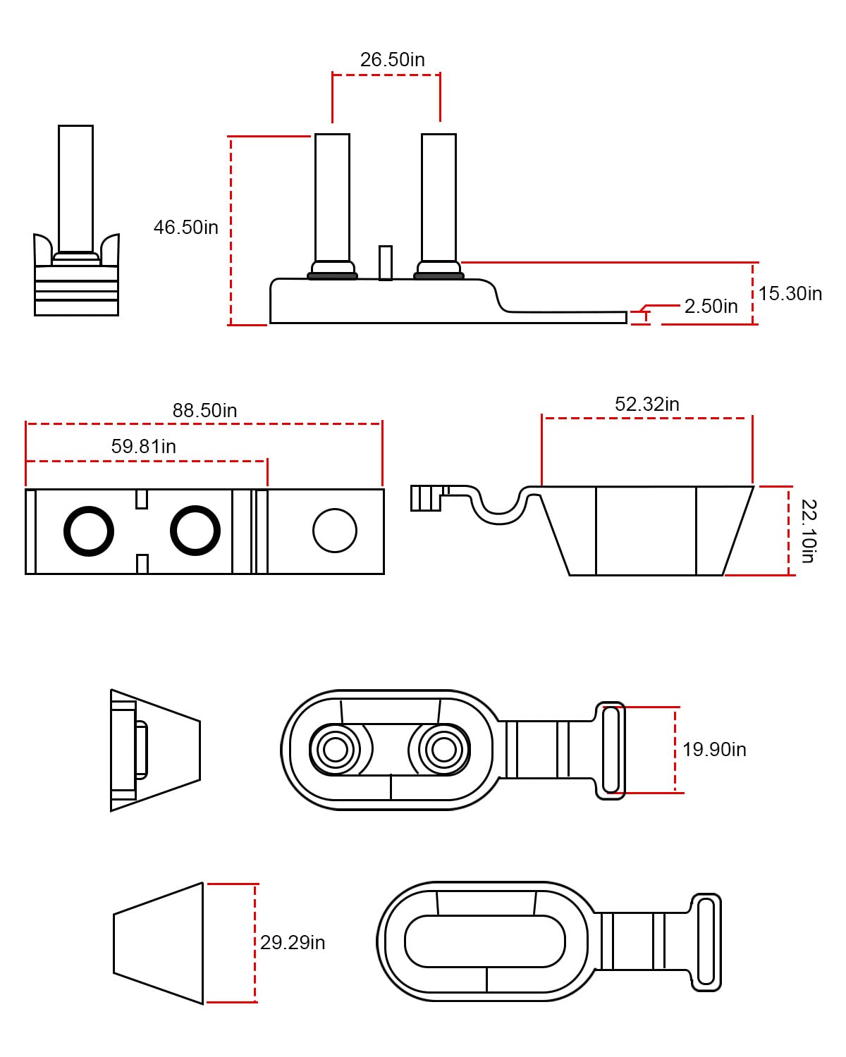 Kit de bloque de fusibles de terminal con pernos dobles 516 pulgadas (M8) Fusible de batería para barco RV coche, 200A 58V DC