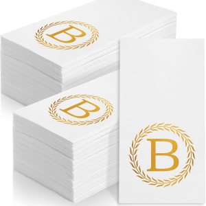 100 servilletas desechables con monograma de oro, toallas de mano decorativas con letra B, servilletas de cena para invitados, toallas de mano con 100 servilletas desechables con monograma de oro, toallas de mano decorativas con letra B, servilletas de cena para invitados, toallas de mano con