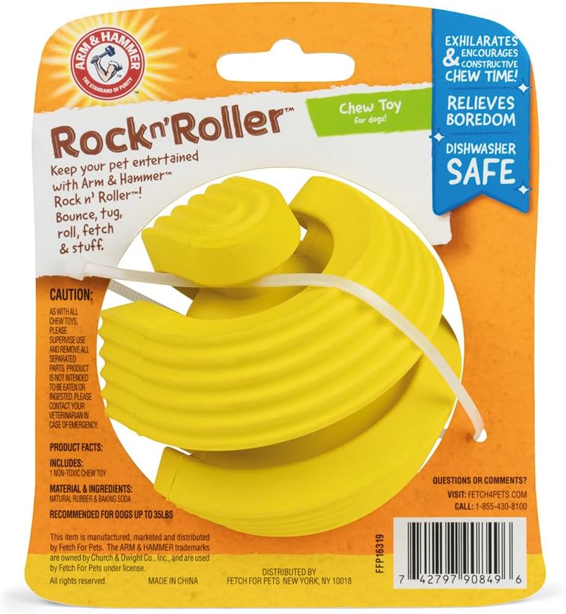 Arm & Hammer Rock N’ Roller – Juguete masticable con bola de goma giratoria para perros, juguete masticable para perros, hecho con goma natural y