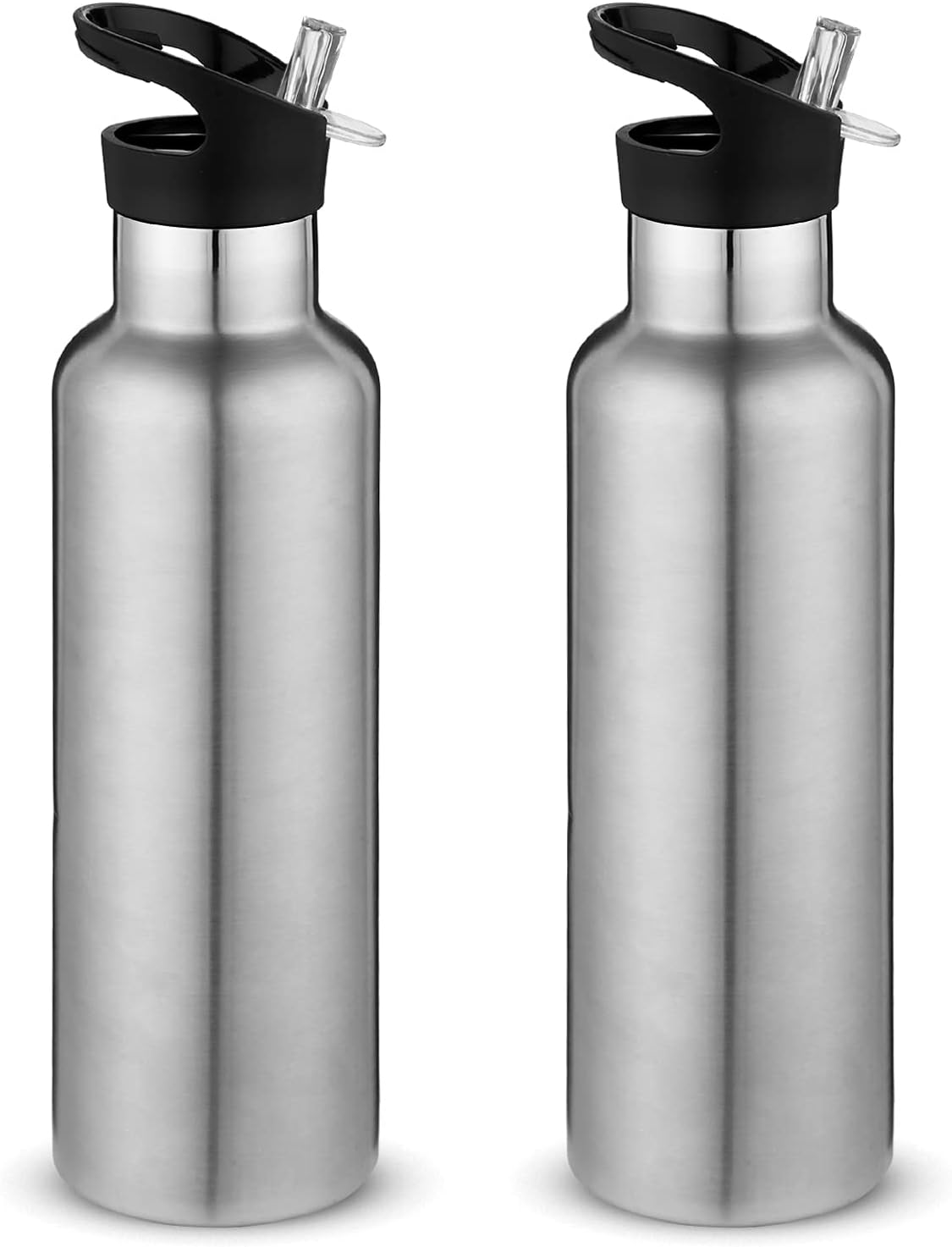 Neihepal Botellas de agua aisladas de 24 onzas a granel, paquete de 2 botellas deportivas de doble pared de acero inoxidable con tapa con pajilla,