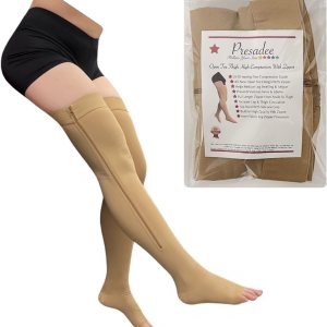 Punta abierta hasta el muslo 20-30 mmHg Pierna de compresión firme con cremallera YKK (beige, 0) Punta abierta hasta el muslo 20-30 mmHg Pierna de compresión firme con cremallera YKK (beige, 0)