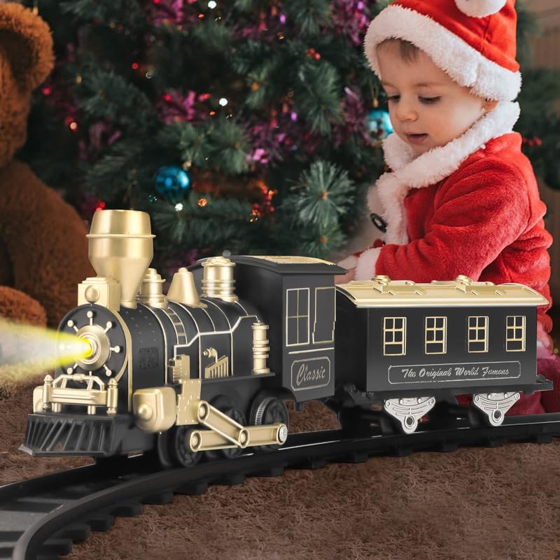 JUQU – Juego de tren eléctrico con luces y sonidos (encendidoapagado), juegos de tren para niños pequeños, tren de juguete con motor de locomotora,