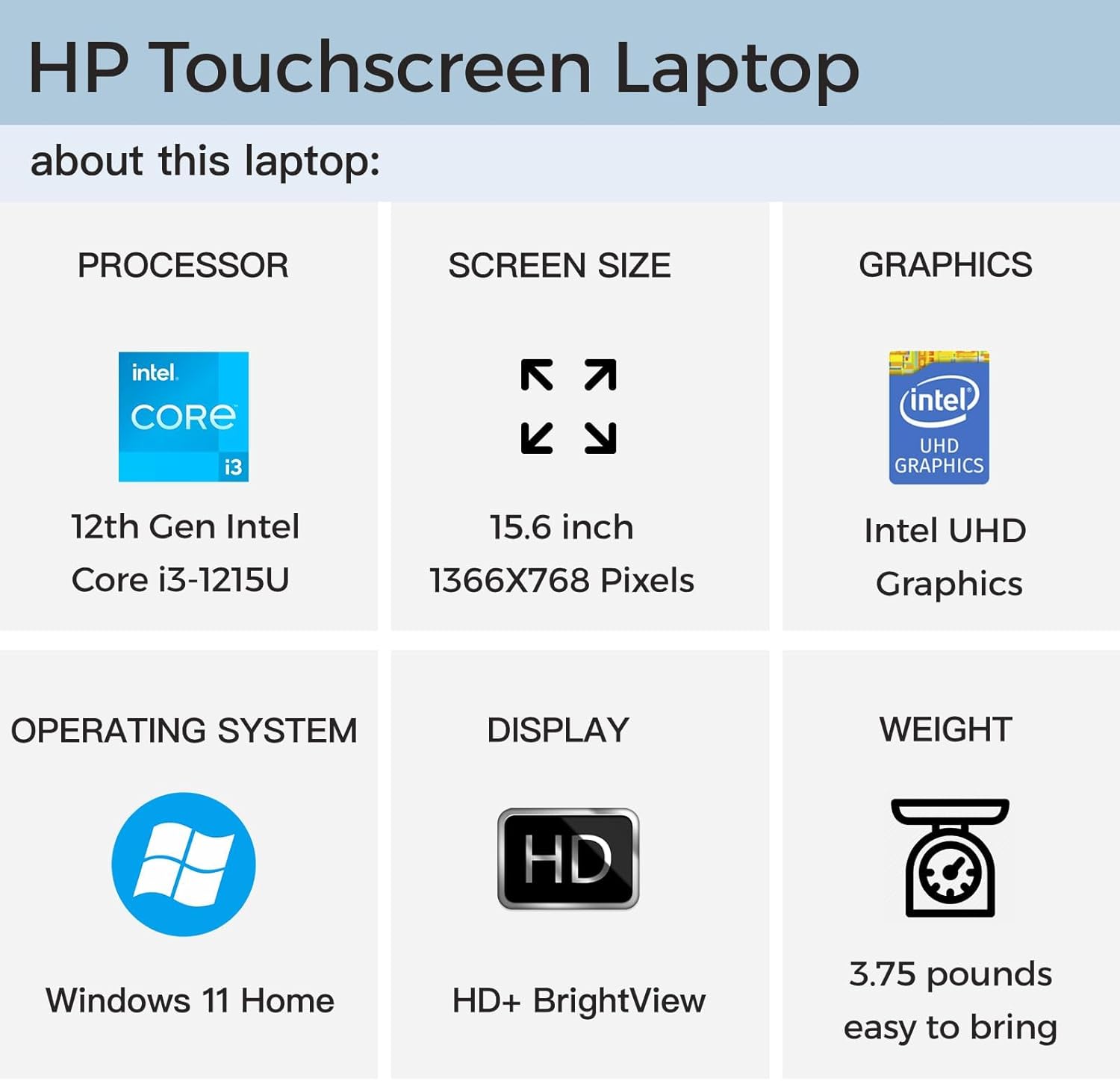 HP Laptop 2023, pantalla táctil de 15.6 pulgadas, procesador Intel Core i3-1215U, 16 GB de RAM, SSD de 1 TB, carga rápida, gráficos Intel UHD,