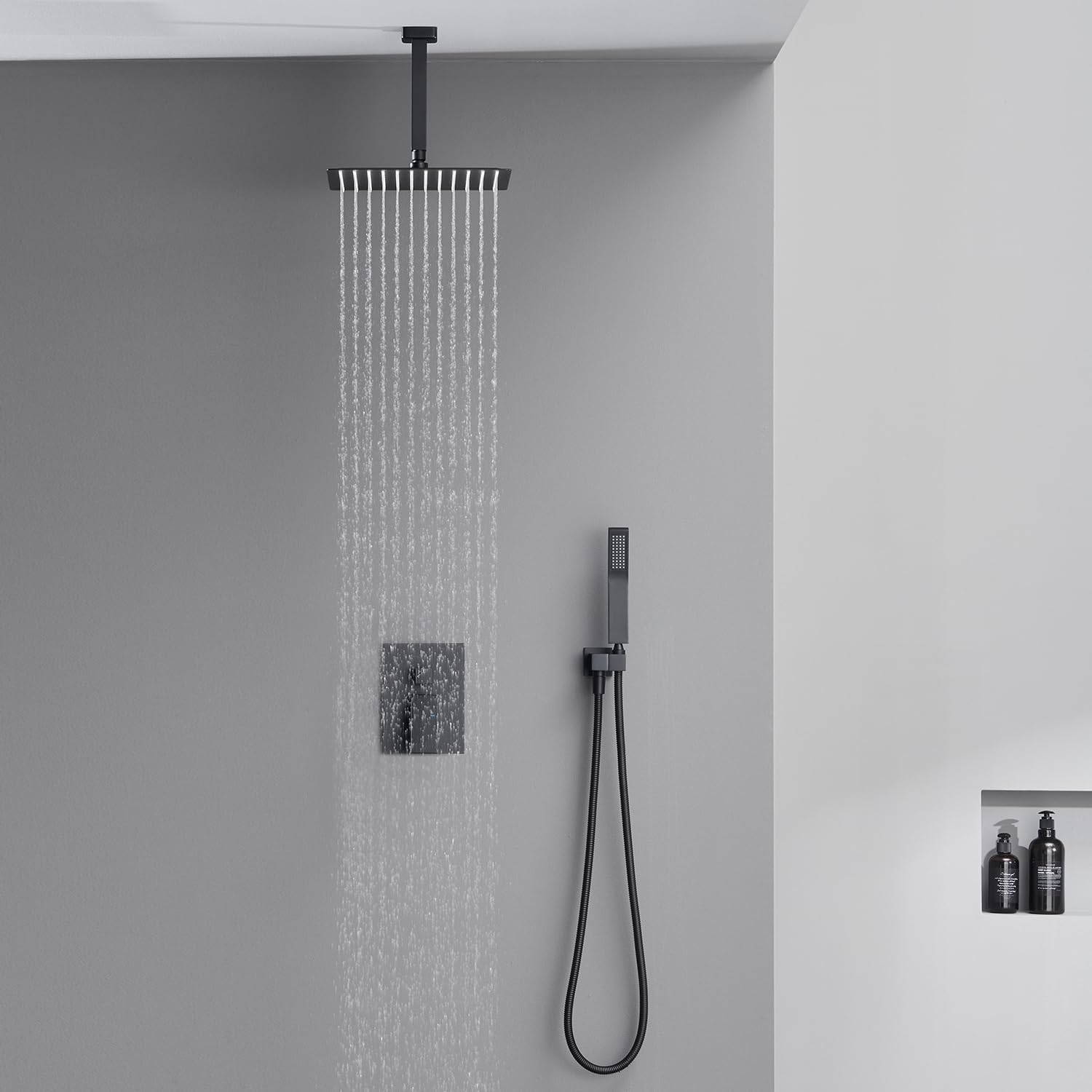 Sistema de ducha de 12 pulgadas, juego combinado de ducha de lluvia negro para montaje en techo, grifos de baño con cabezal de ducha de lluvia y