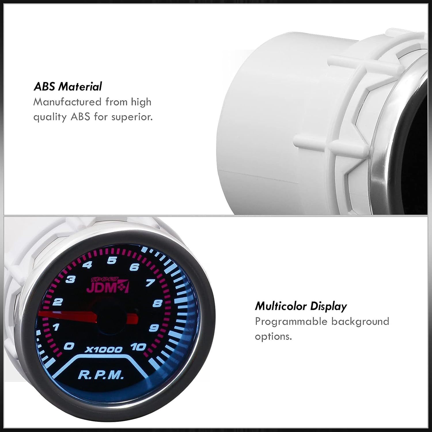 AJP Distributors Performance Racing – Aguja analógica universal JDM Sport Smoked Tint de 2 pulgadas, tacómetro de 2.047 in, medidor de rpm, medidor