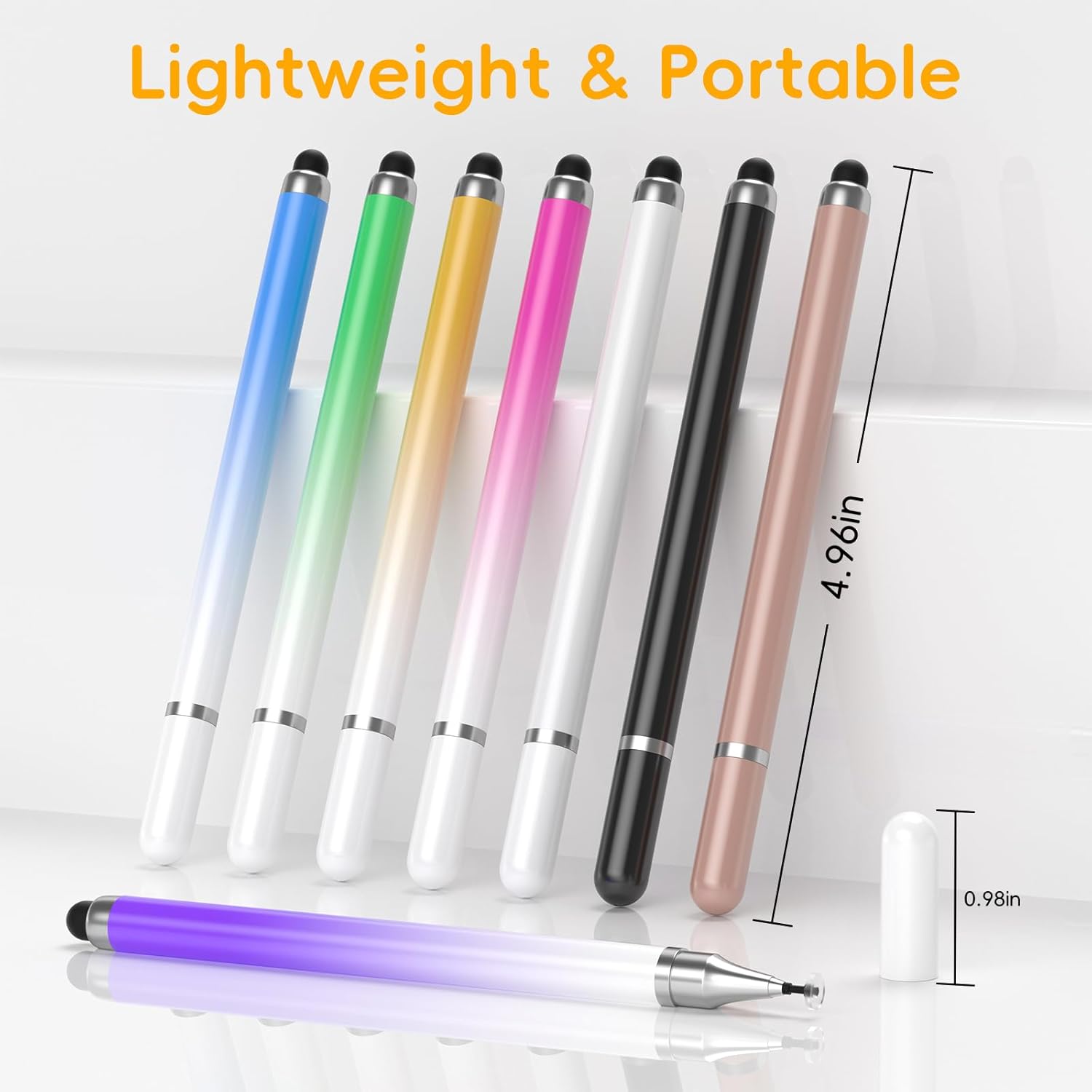 8 lápices capacitivos universales 2 en 1 para pantallas táctiles, punta de disco de alta precisión y sensibilidad, lápices capacitivos de color