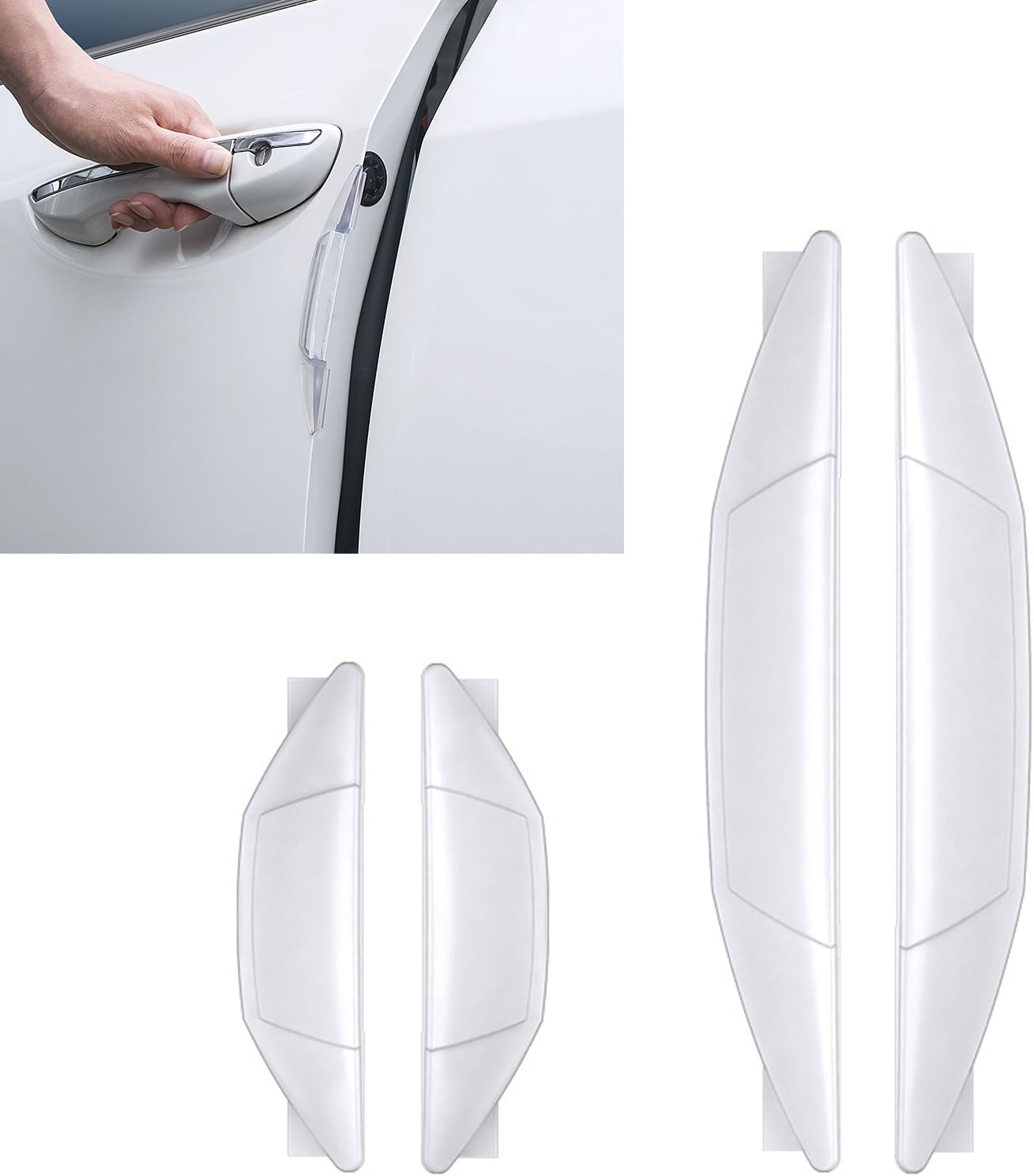 4 protectores de borde de puerta de automóvil con adhesivo, 2 protectores de plástico impermeables de 5.7 x 0.8 pulgadas, 2 protectores de puerta