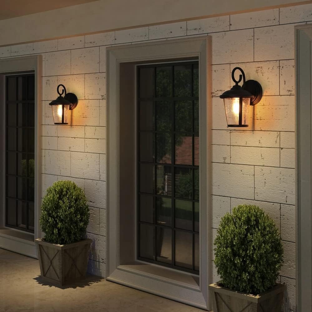 classy leaves Paquete de 2 lámparas de pared negras para exteriores, luces de porche de montaje en pared exterior de granja, apliques de pared para
