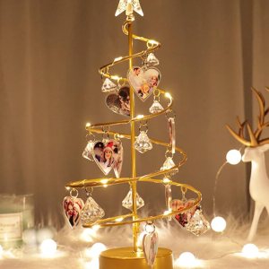 Foto personalizada con luces de árbol de cristal de Navidad, foto familiar personalizada, lámpara de Navidad de metal, decoración de regalos para Foto personalizada con luces de árbol de cristal de Navidad, foto familiar personalizada, lámpara de Navidad de metal, decoración de regalos para