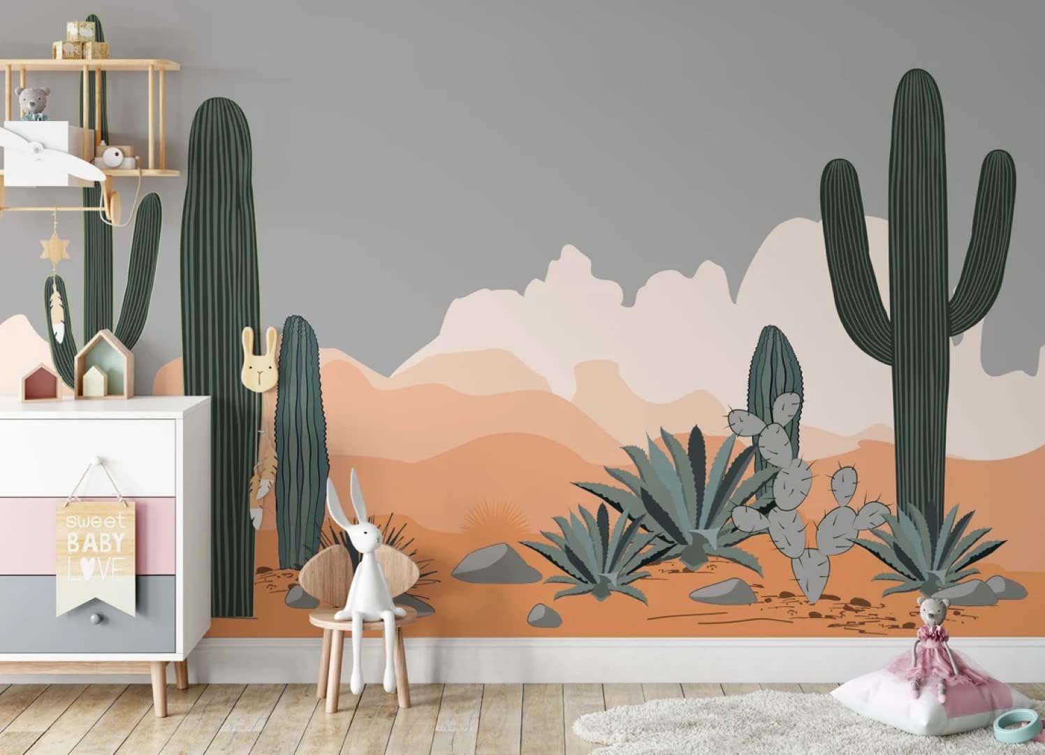 COCODECO Papel tapiz removible de agave del desierto y montañas de cactus saguaro para despegar y pegar, 100 pulgadas de alto x 150 pulgadas de ancho