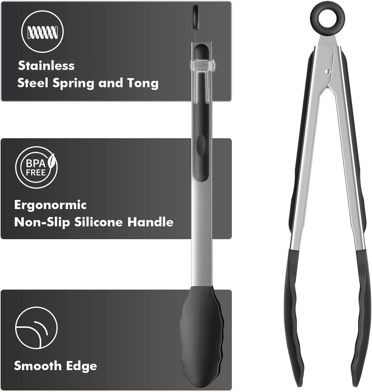 Pinzas de cocina, juego de 2 pinzas de silicona, pinzas de cocina, pinzas de cocina, utensilios de cocina, utensilios de cocina para parrilla,