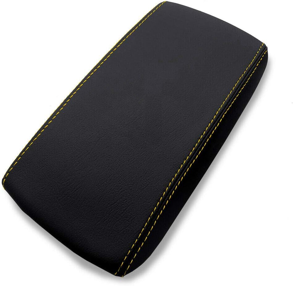 Autoguru Console Armrest Cover Sliding Leather Made for Hyundai Elantra 17-20 Yellow Stitch