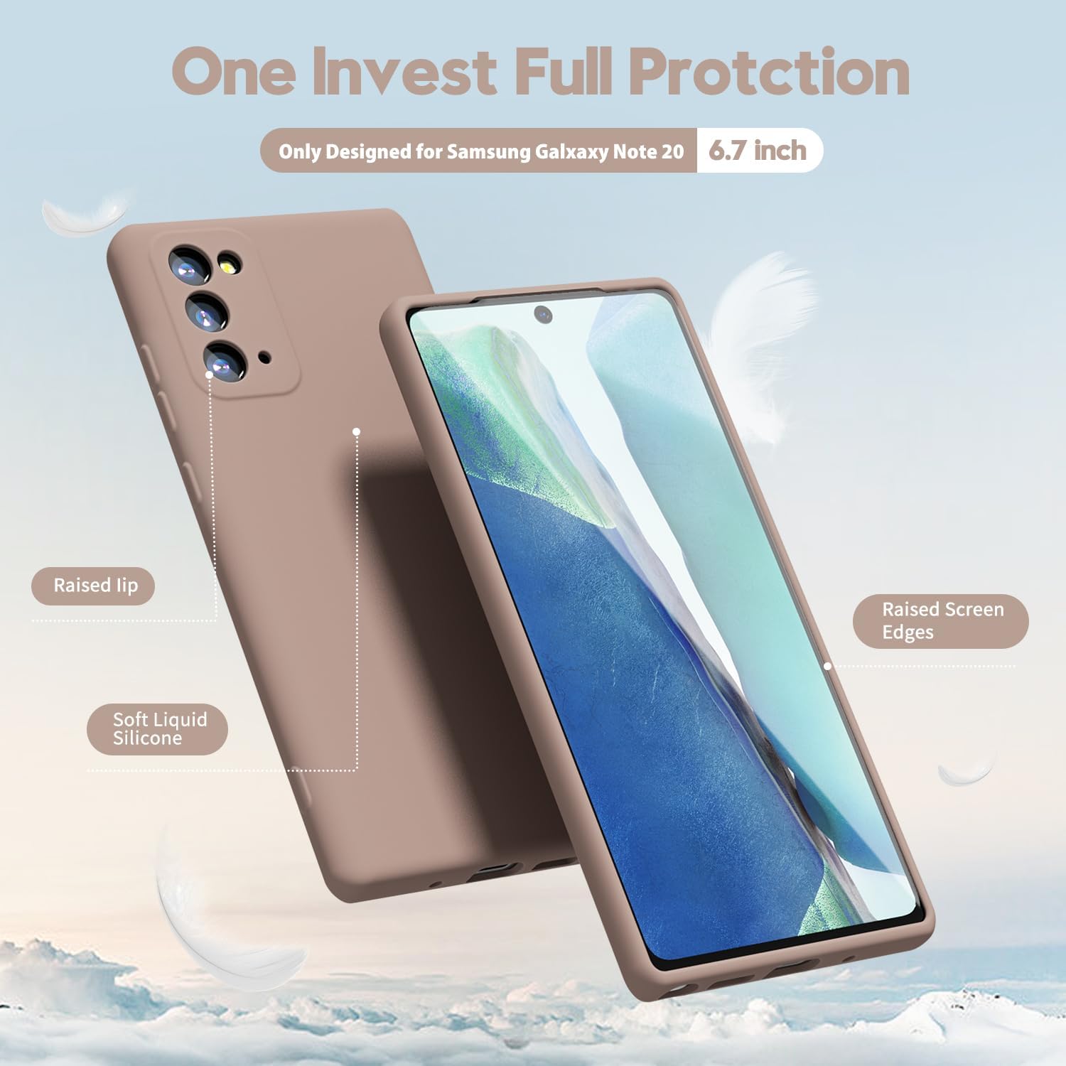 oakxco Funda para teléfono Samsung Galaxy Note 20Note 20 5G, silicona líquida, bonita funda delgada de goma suave TPU lisa para mujeres y niñas,