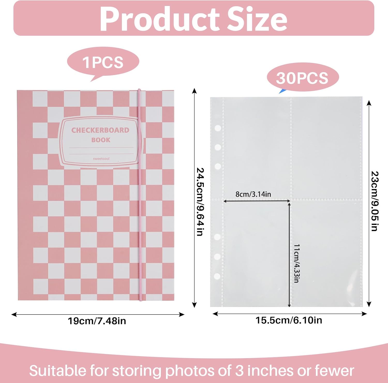 Álbum de tarjeta fotográfica de plástico rosa A5 con 30 páginas interiores, capacidad de 120 hojas