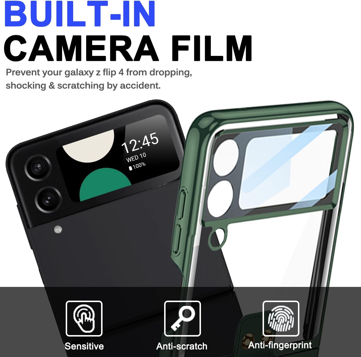 Miimall Funda para teléfono Samsung Galaxy Z Flip 4, Z Flip 4 con anillo + protector de pantalla de vidrio templado, funda protectora delgada de