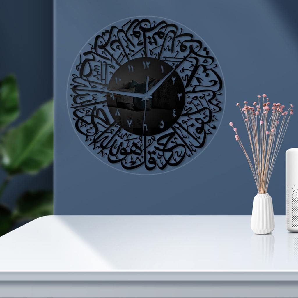 Reloj de pared de cuarzo islámico, péndulo, decoración musulmana, color negro
