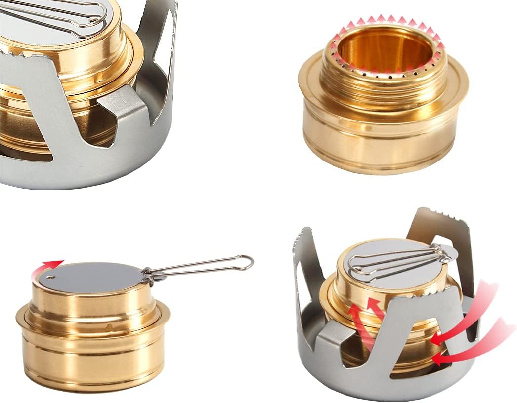 Mini estufa de alcohol, quemador de alcohol ligero de latón con soporte de aluminio para camping, senderismo y picnic (gris)