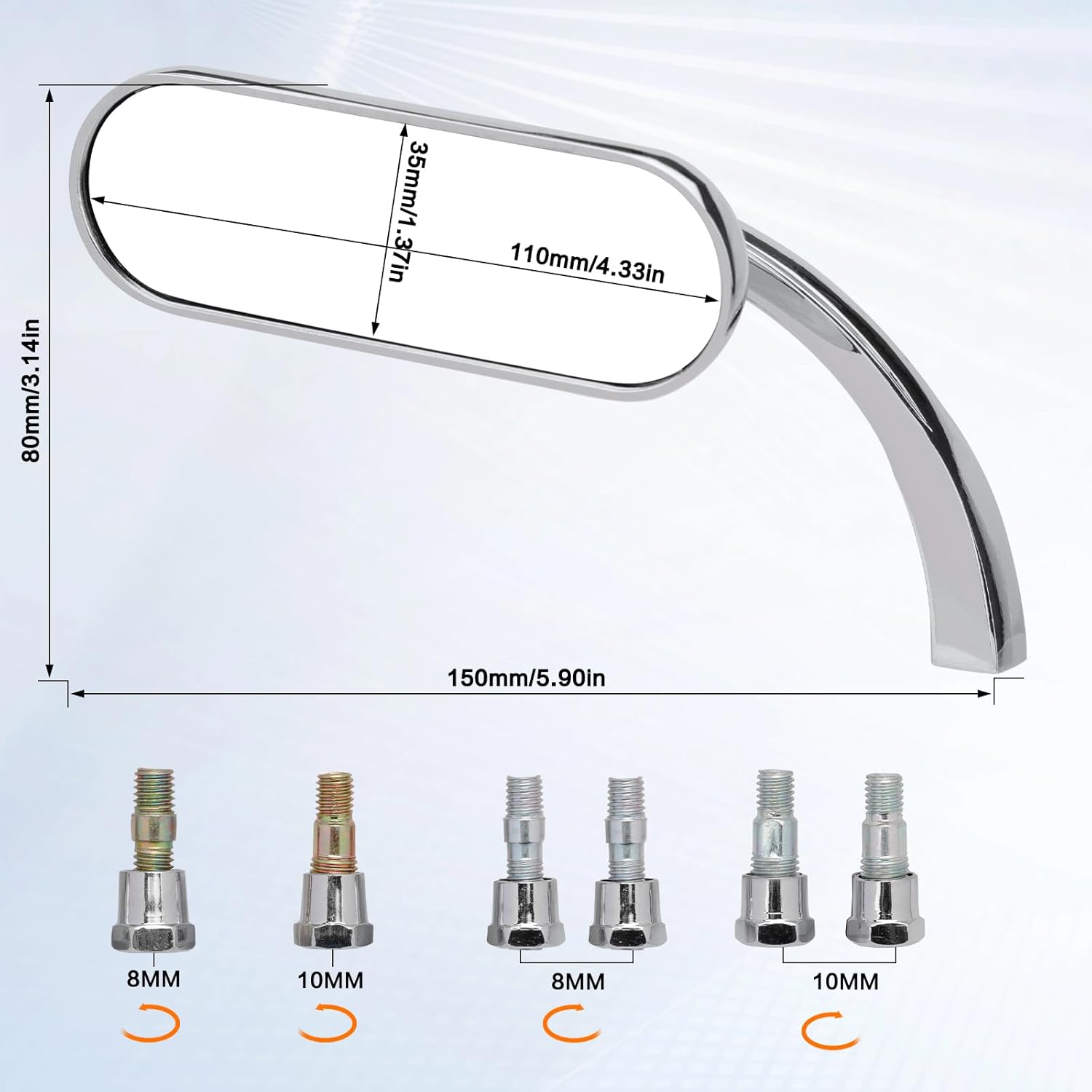 LKV Mini espejos retrovisores ovalados para motocicleta, 0.315 in, 0.394 in, retrovisor, universal, rotación de 360 grados, repuesto cromado para