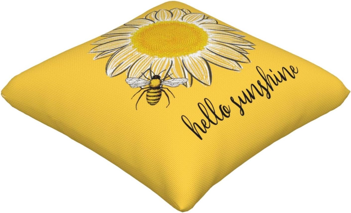 Hello Sunshine – Fundas de almohada decorativas de verano, diseño de abeja de girasol, granja, fundas de almohada cuadradas amarillas para patio,