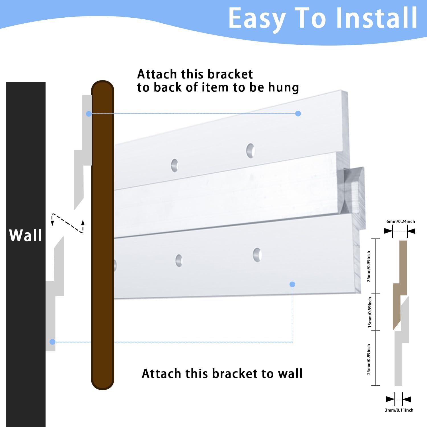 Tacos franceses de 18 pulgadas, soportes de montaje en pared de aluminio resistente para colgar fotos, espejo, estante, cabecera, panel o pizarra