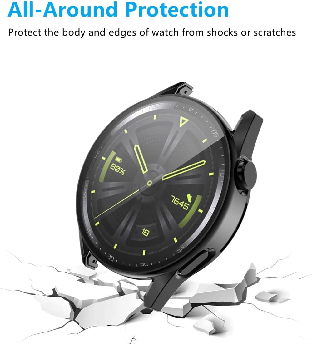 Paquete de 2 Funda protectora de pantalla compatible con Huawei Watch GT3 de 1.812 pulgadas, carcasa chapada en TPU suave, pantalla protectora