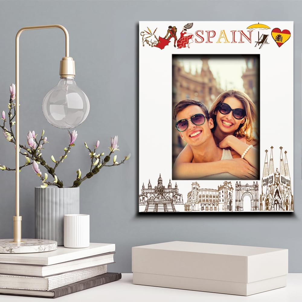 -Marco de fotos de España, boda, luna de miel, vacaciones, aventuras en España – Set de diseño de símbolos temáticos de España con impresión UV (5 x