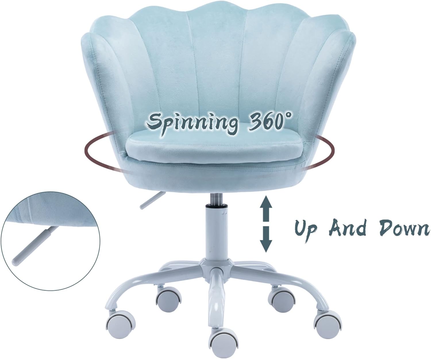 Silla de escritorio de terciopelo para niños, bonita silla de computadora moderna tapizada, con brazo giratorio, silla de tocador ajustable para