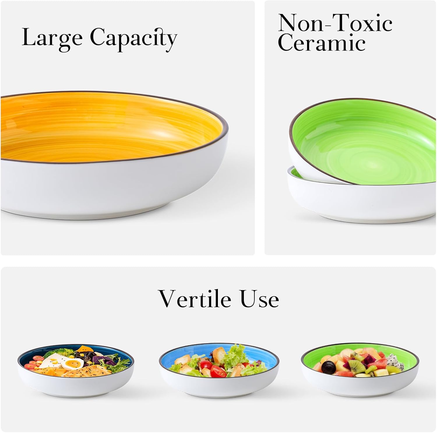 Tazones para pasta, 40 onzas, grandes ensaladeras, juego de 4, platos de cerámica para sopa para cocina, microondas y lavavajillas, varios colores