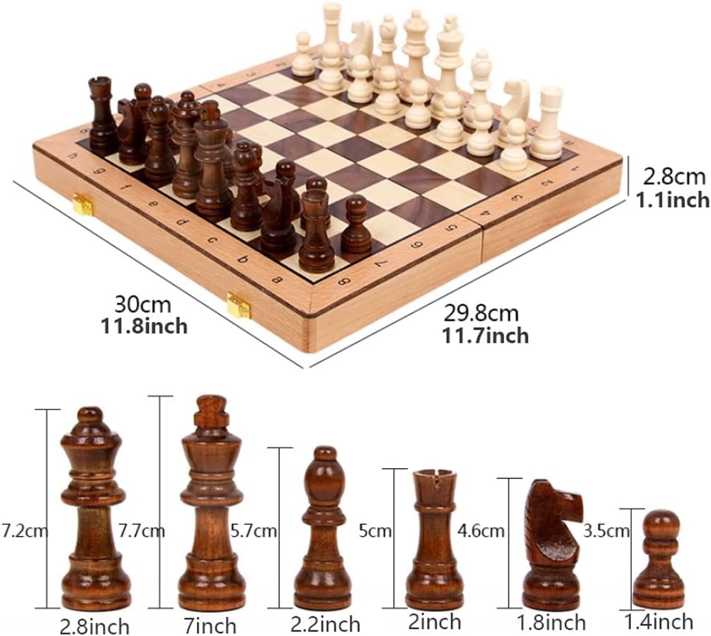 ROLTIN Juego de ajedrez plegable de madera magnético con 2 reinas adicionales, tablero de juego hecho a mano interior para almacenamiento para