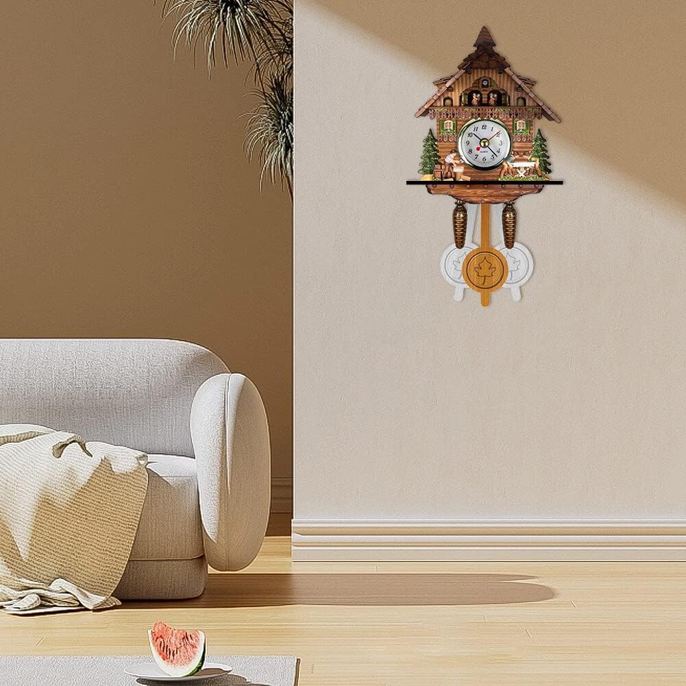 ikasus Reloj de cuco de cuarzo, reloj de cuco de pared, reloj de chalet tradicional, reloj de péndulo de madera antigua, pantalla de hora, reloj